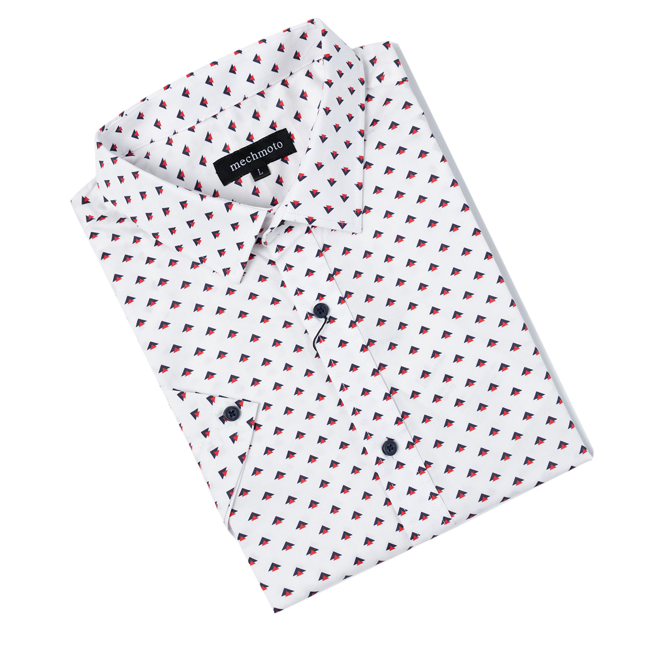 Arrow print stretch S/S shirt with back box pleat rolled button cuff