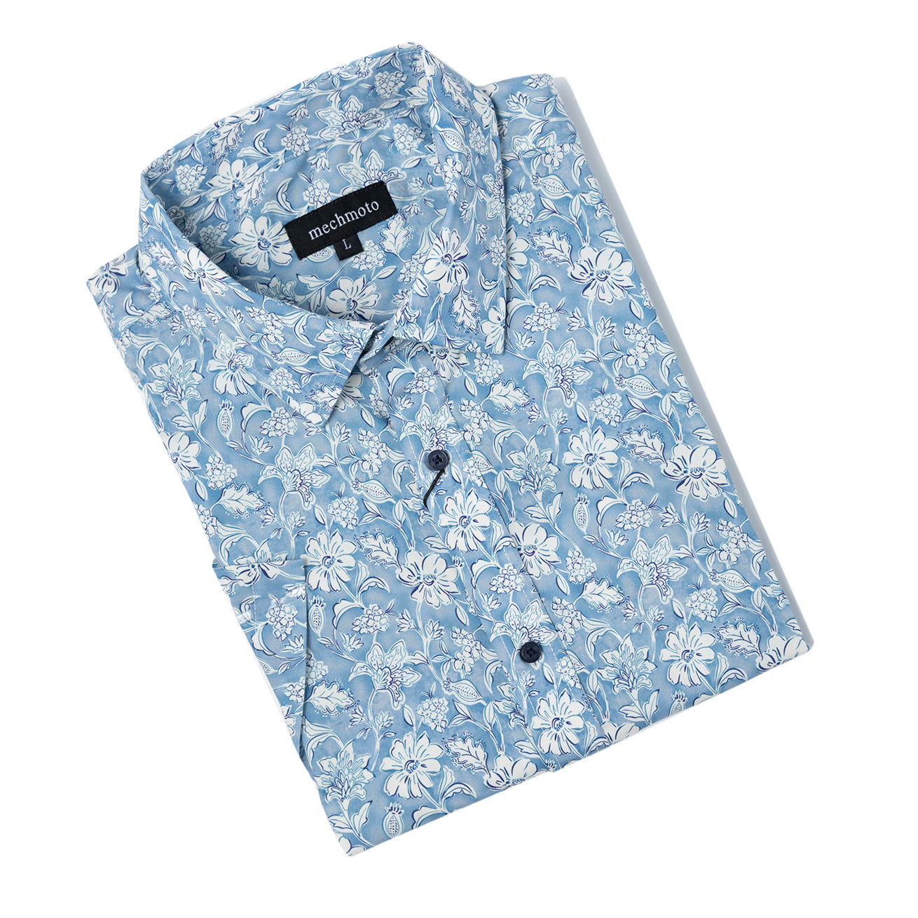 Floral water print stretch shirt with two back darts