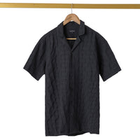 Embossed S/S shirt with johnny collar back box pleat