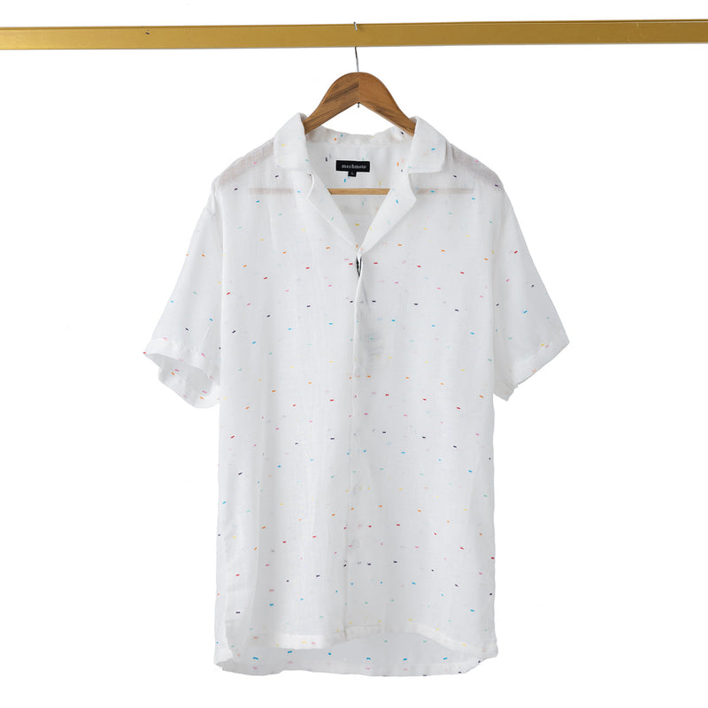 Lightweight johnny collar shirt with contrast flecks