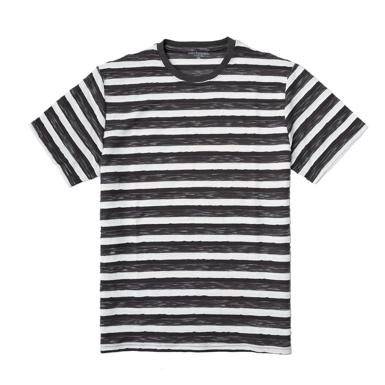 Textured multi stripe crew neck t shirt