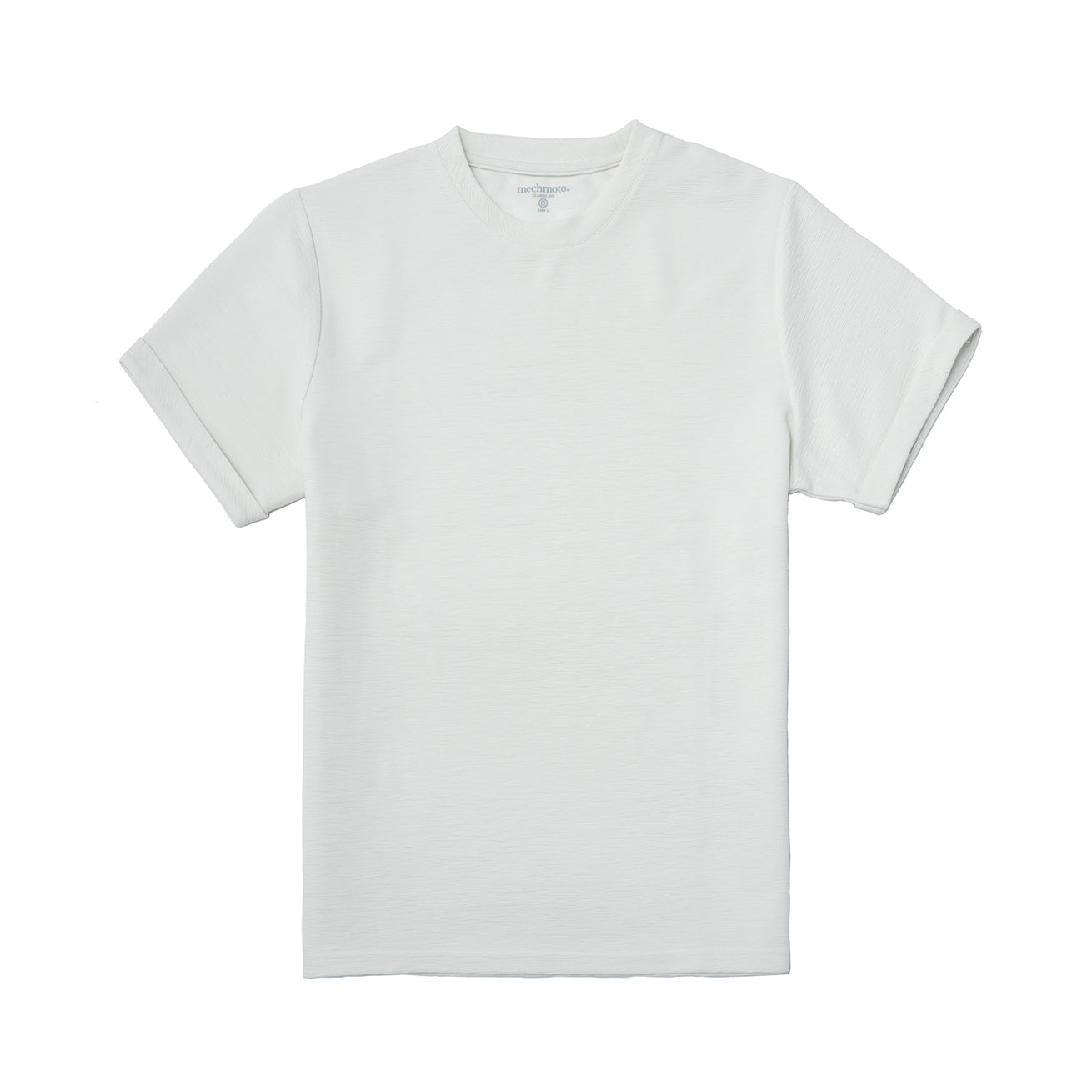 Textured crew neck t shirt with stitched cuff