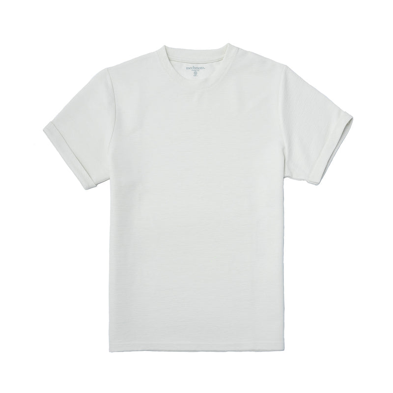 Textured crew neck t shirt with stitched cuff