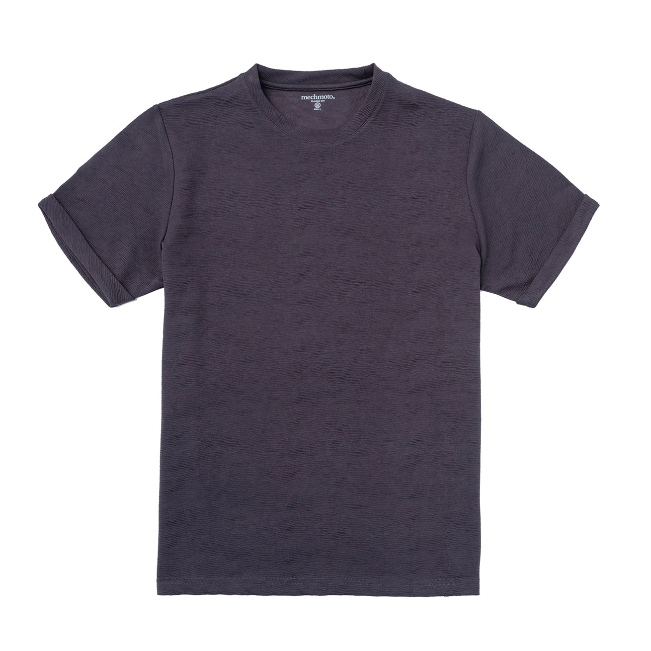 Textured crew neck t shirt with stitched cuff
