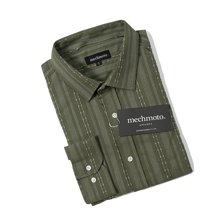 Textured stripe shirt with back box pleat