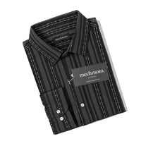 Textured stripe shirt with back box pleat