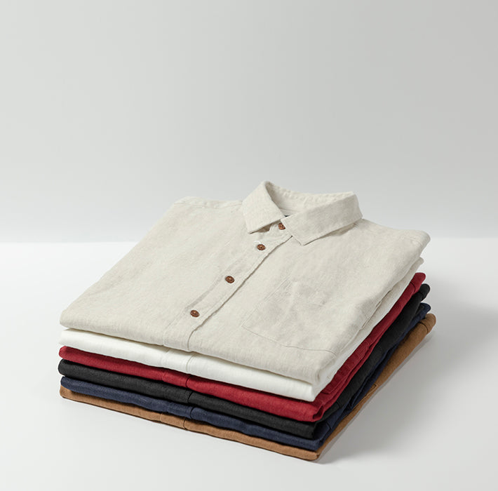 Linen shirt with chest pocket and back box pleat