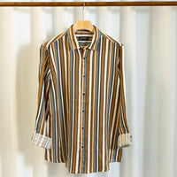 Linen multi stripe shirt with back box pleat