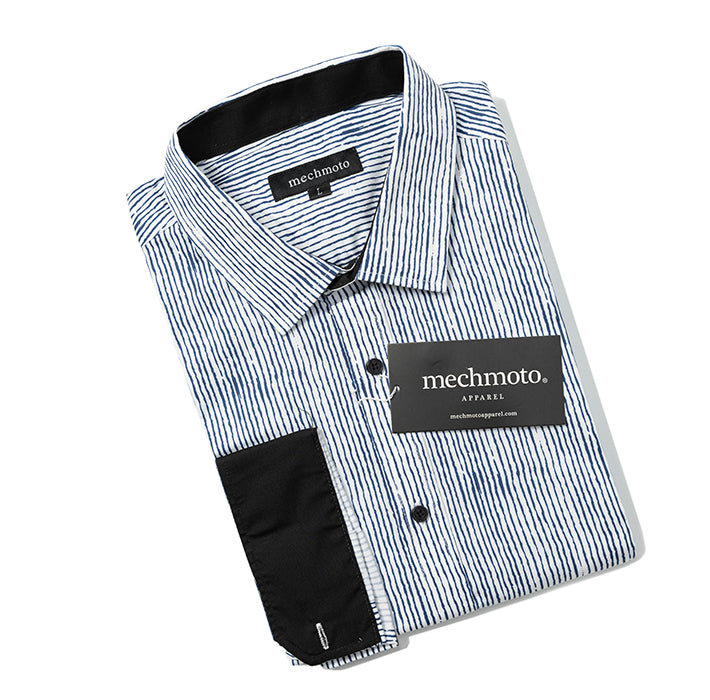 Cotton stretch shirt with stripe design contrast in collar and cuffs