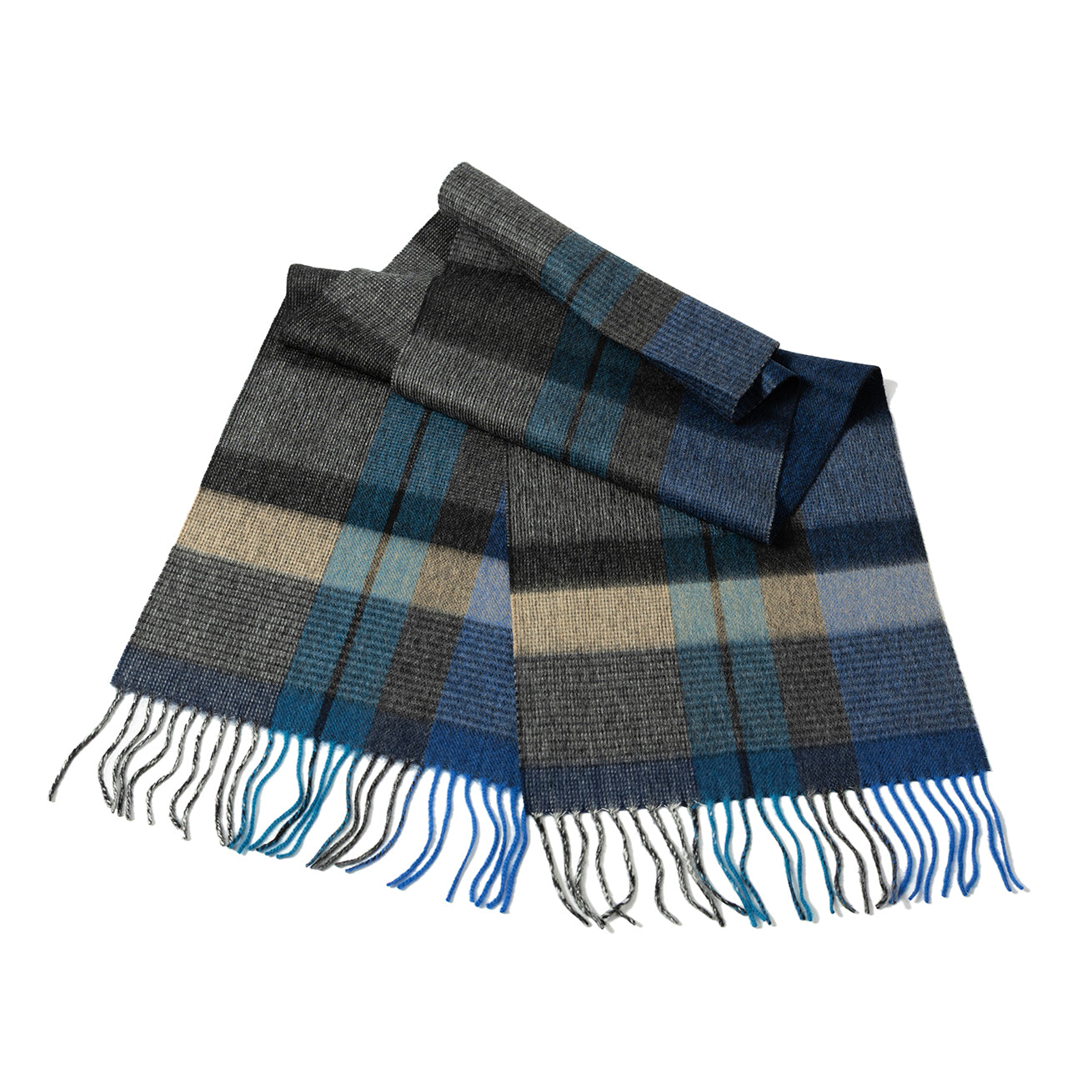Check wool scarf in natural colours