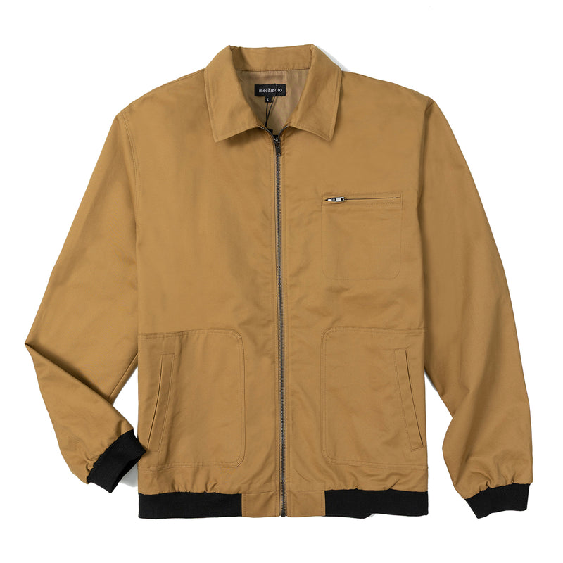 Cotton shell zip through bomber jacket with side entry pocket and inside poket