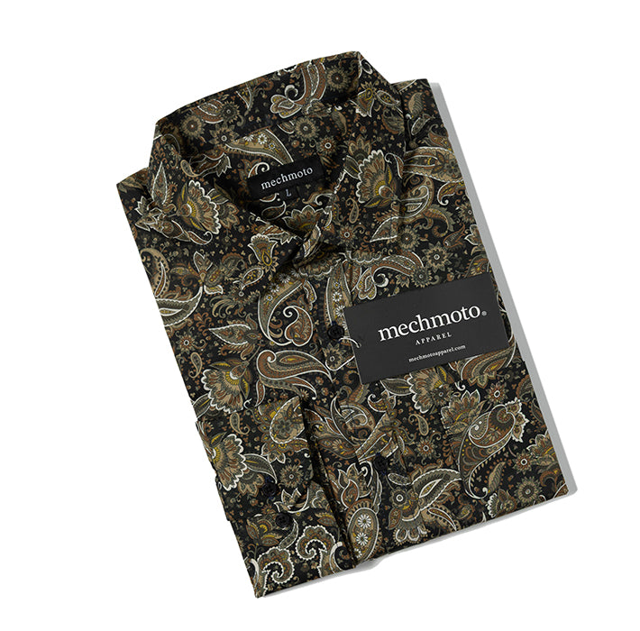 Cotton stretch paisley shirt with back box pleat and chest pocket