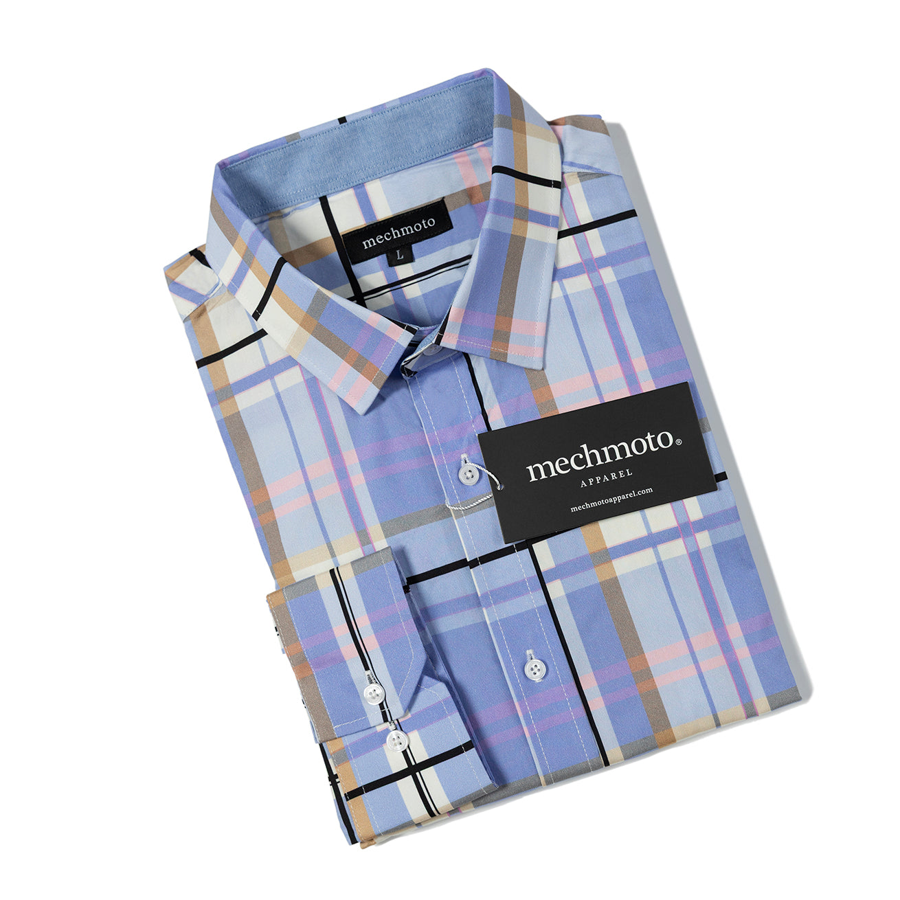 Cotton stretch mutl check shirt. Two back darts