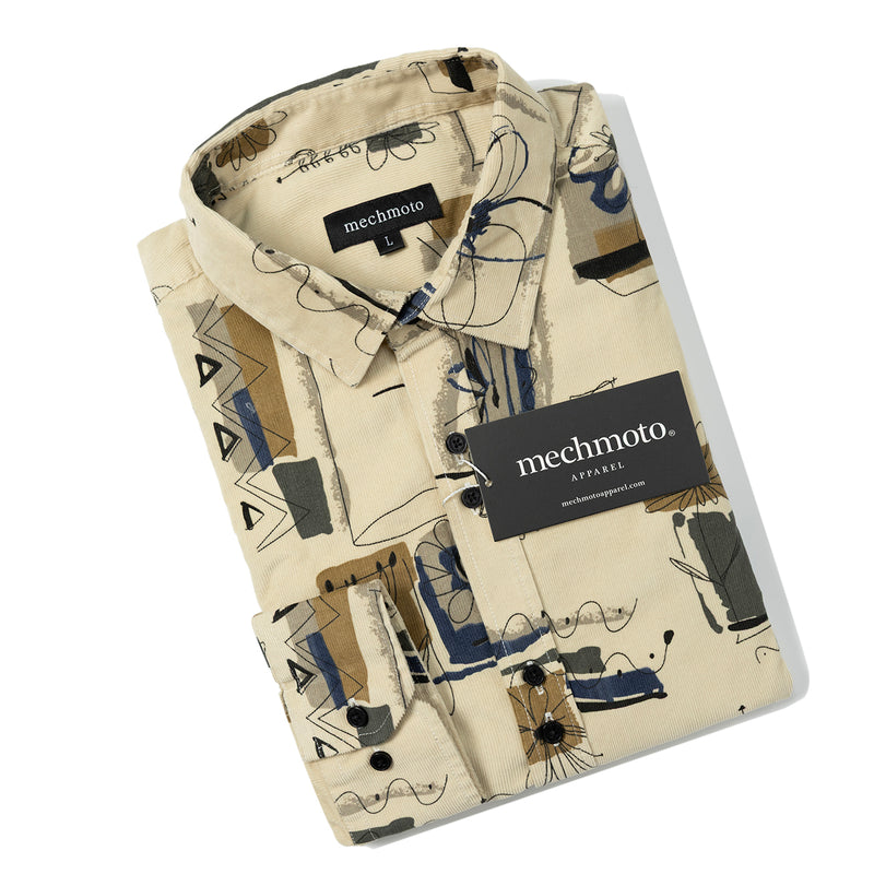Cord shirt with arty print plain back