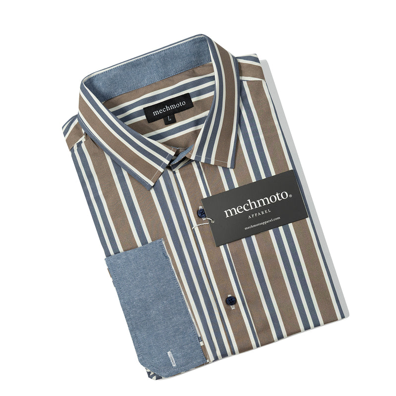 Stripe cotton stretch shirt with contrast in collar