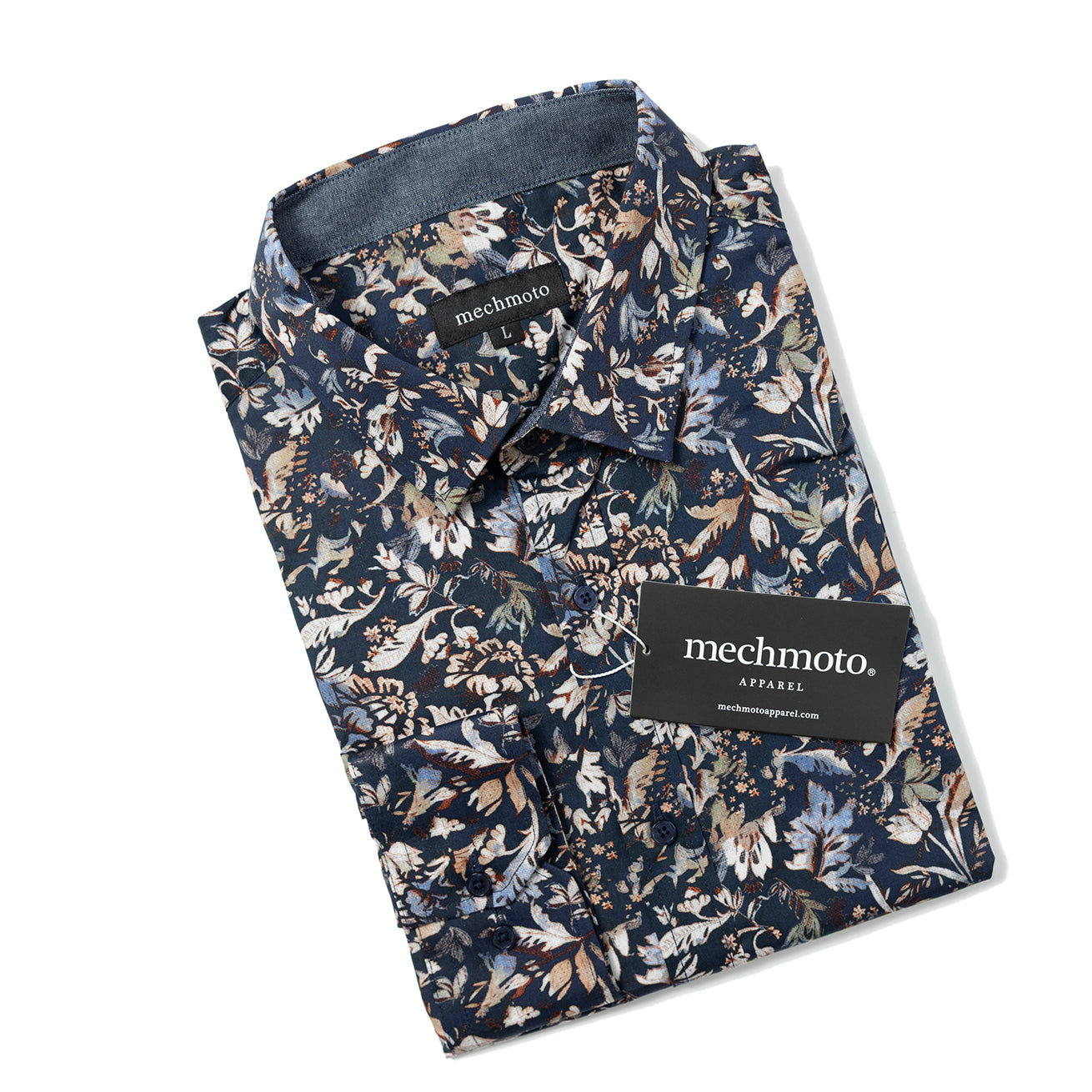 Navy stretch shirt with contrast in collar and back box pleat