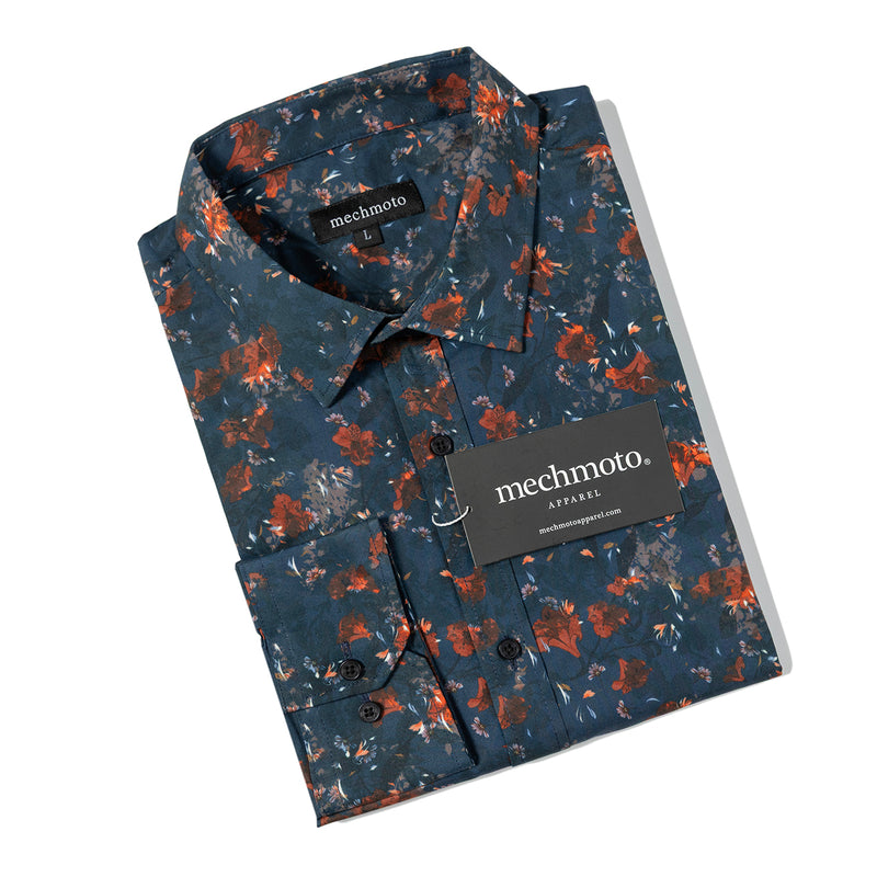 Stretch floral shirt with two back darts