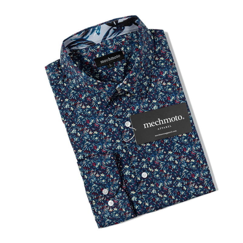 Cotton stretch shirt with contrast in collar and two back darts
