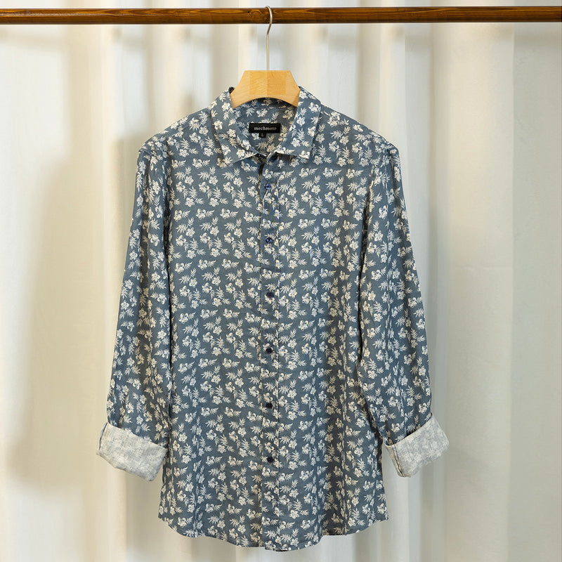 Linen multi colour print shirt with two back darts