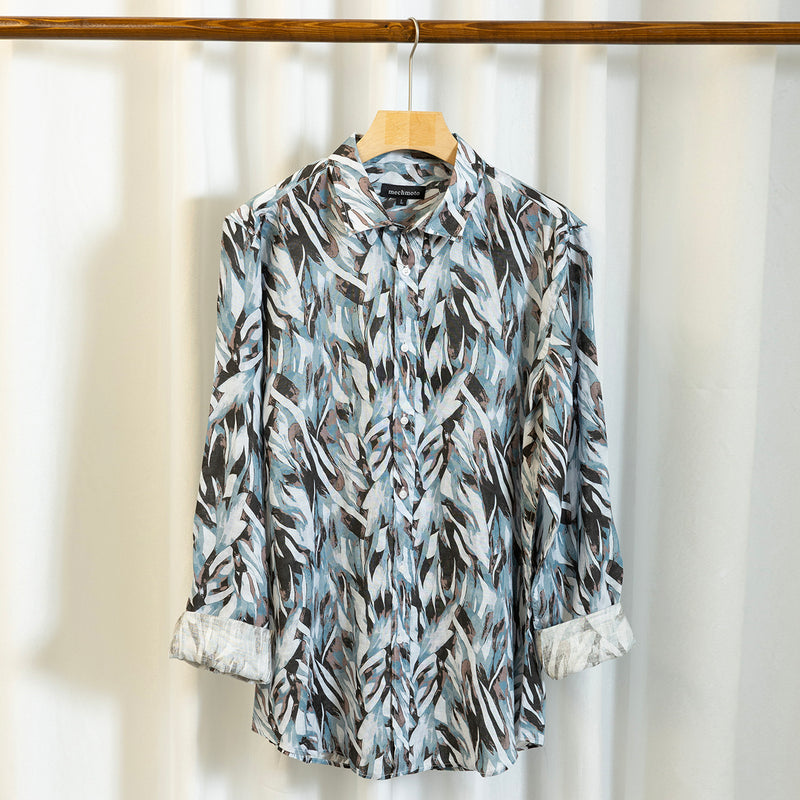Linen multi colour print shirt with two back darts