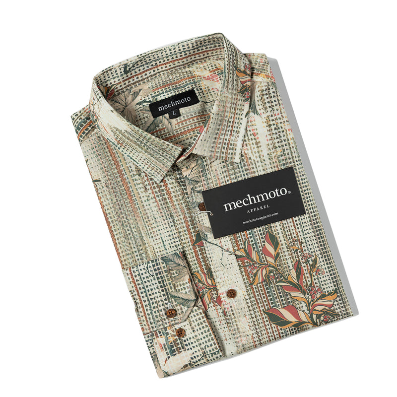 Broken leaf print shirt with chest pocket