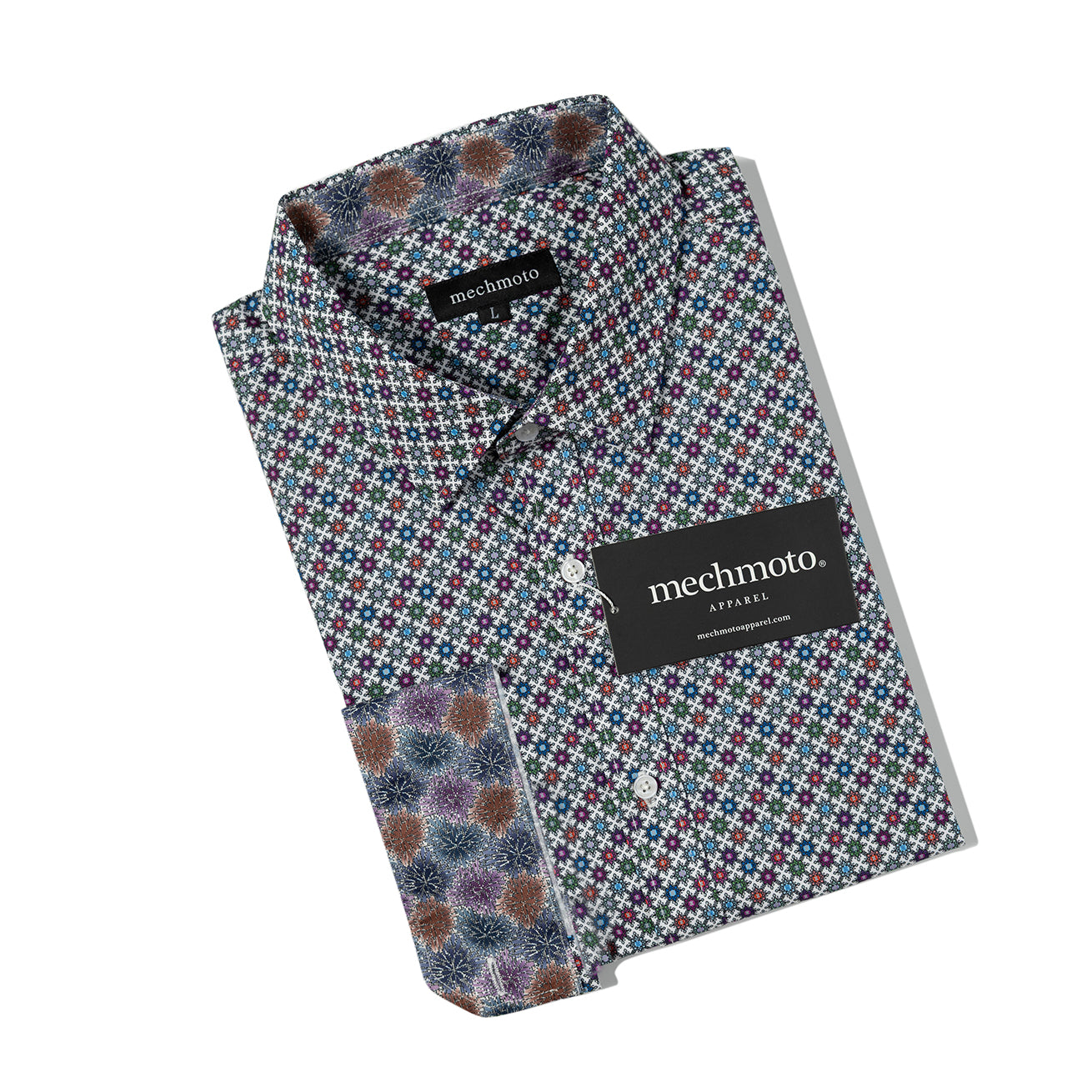 MultI colour geo design shirt with contrast in collar and cuffs