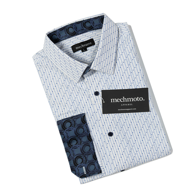 Stretch dot stripe shirt with contrast in collar and cuffs
