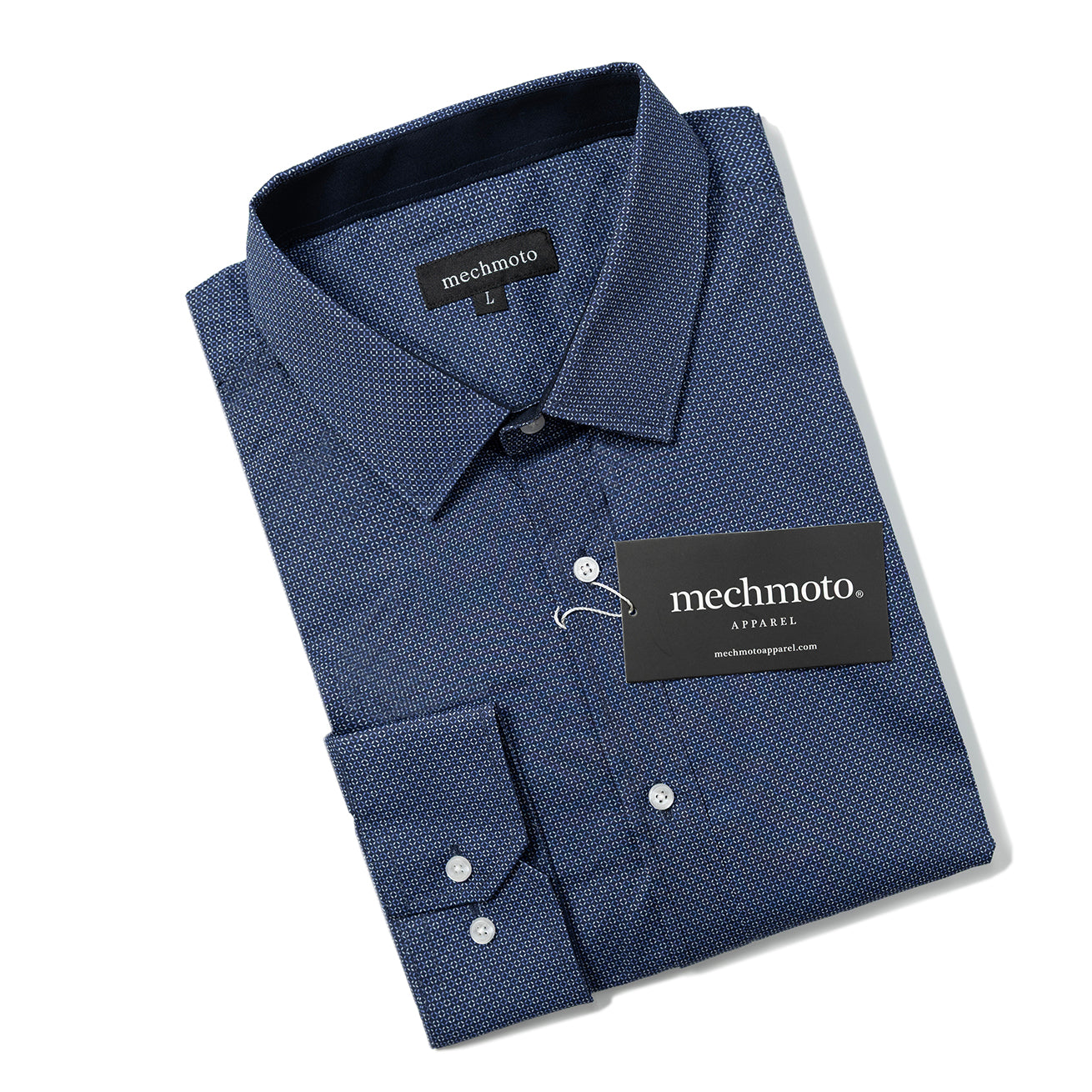 Stretch mini geo print shirt with contrast in collar and cuffs back box pleat