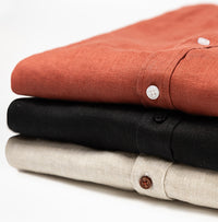 L/S linen shirt with Chinese collar and back box pleat