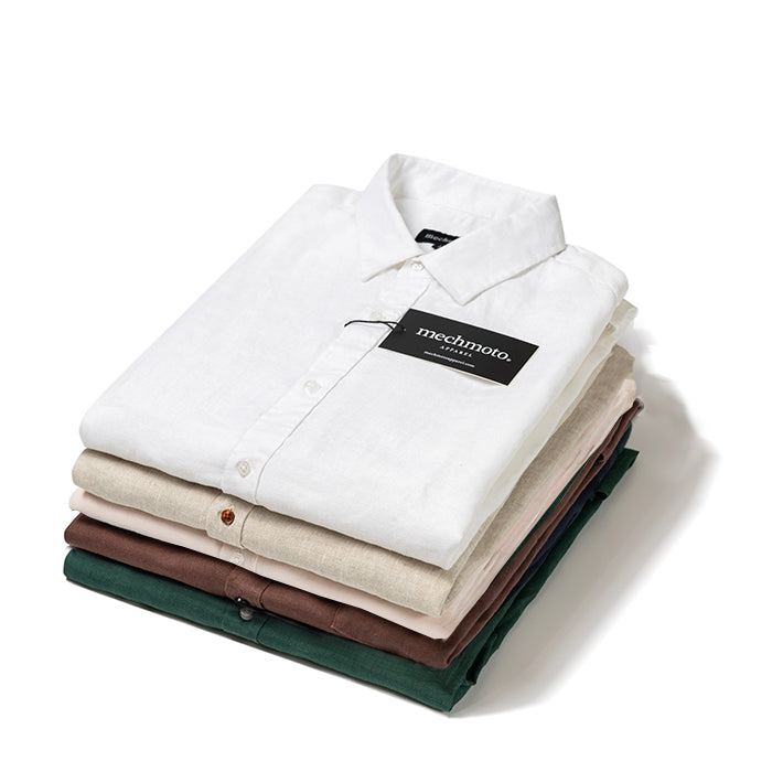 Long sleeve linen shirt with back box pleat