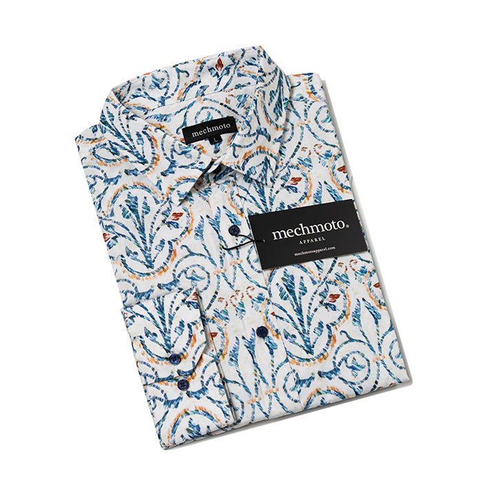 L/S cotton stretch shirt with box please and retro print