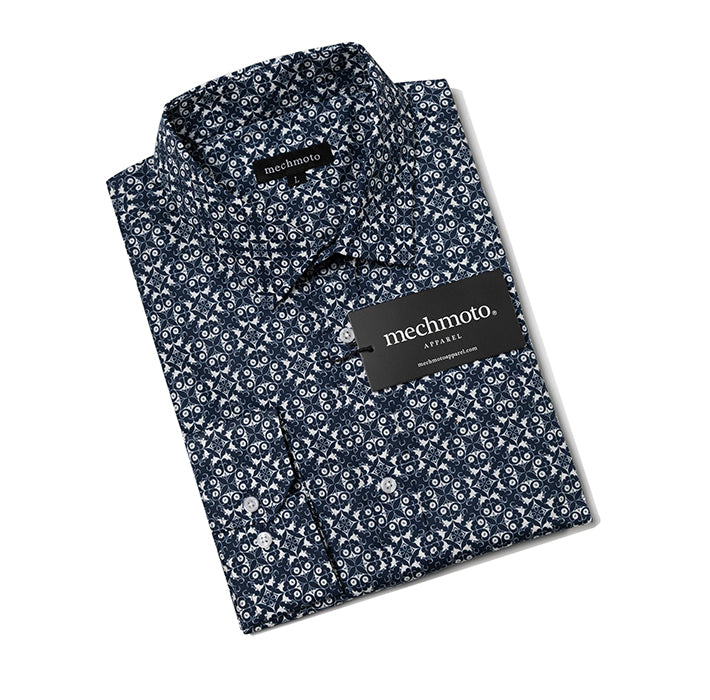 Cotton stretch shirt with geo print 2 back darts