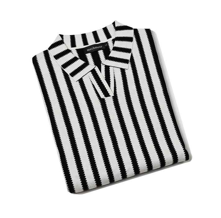 Fashion stripe polo with contrast stripe and Johnny collar