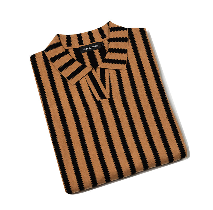 Fashion stripe polo with contrast stripe and Johnny collar