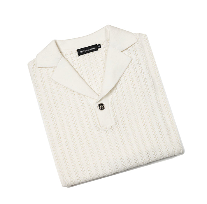 Self stripe Johnny collar polo with contrast button