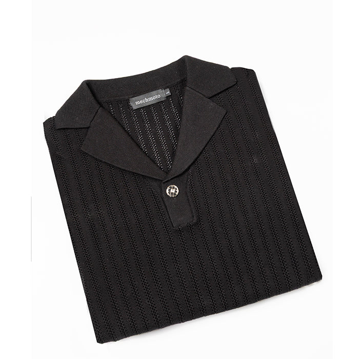 Self stripe Johnny collar polo with contrast button