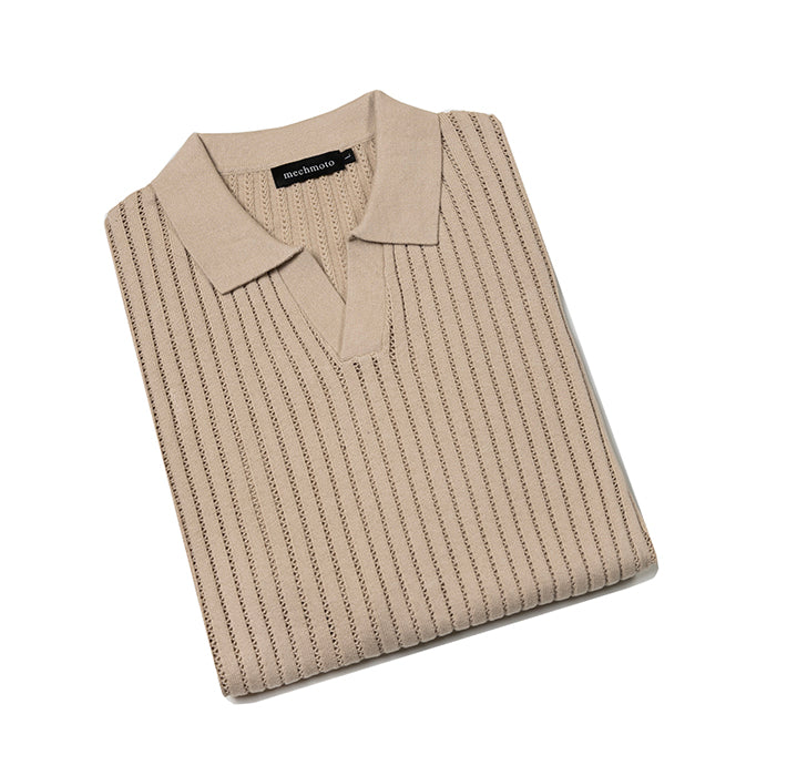 Johnny collar polo with chain link stripe