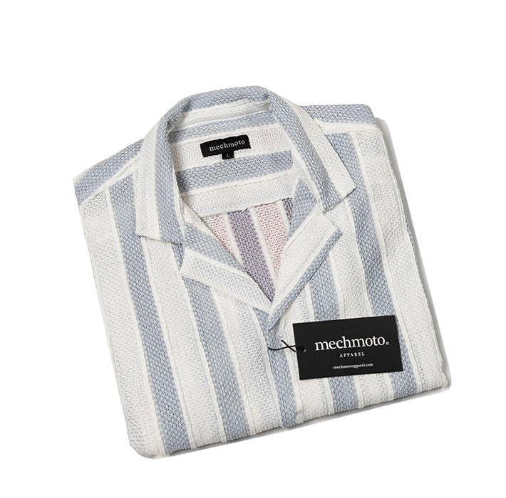 Luxury textured stripe s/s shirt with Johnny collar