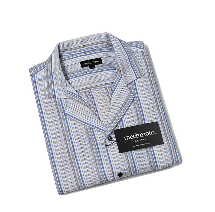 Knitted stripe s/s shirt with Johnny collar