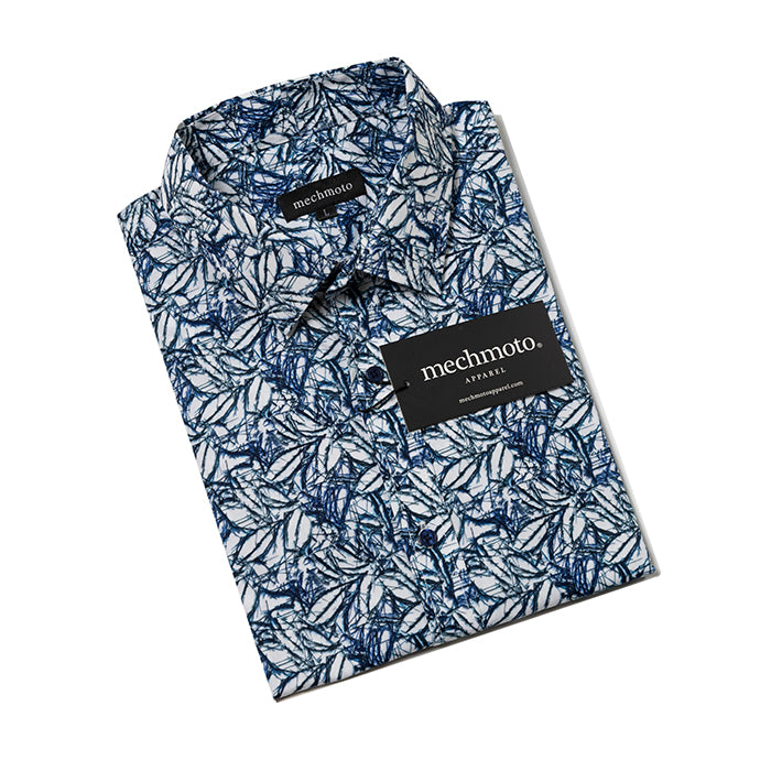 S/S cotton stretch shirt with geo print One chest pocket