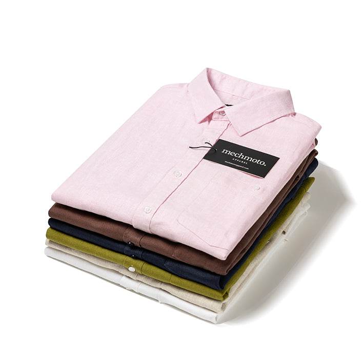 Linen S/S shirt with chest pocket back box pleat
