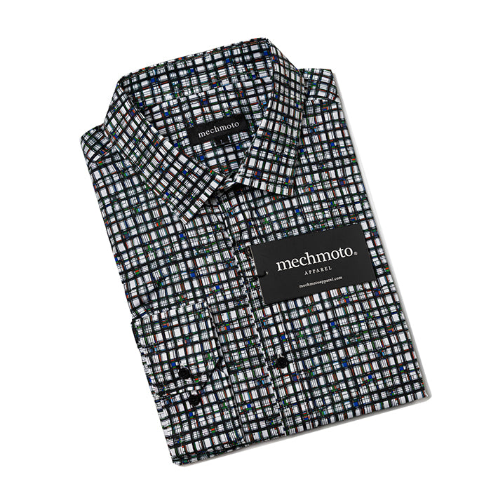 Cotton stretch L/S shirts with abstract block design