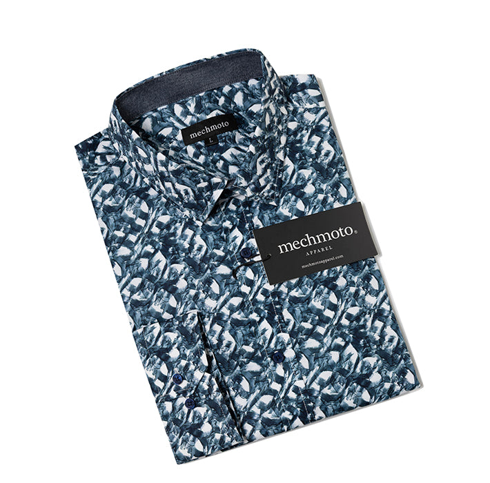 Cotton stretch printed shirt with 2 back darts contrast in collar