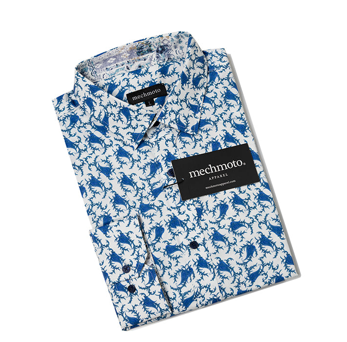 Cotton stretch shirt with contrast in collar and cuffs Back box pleat