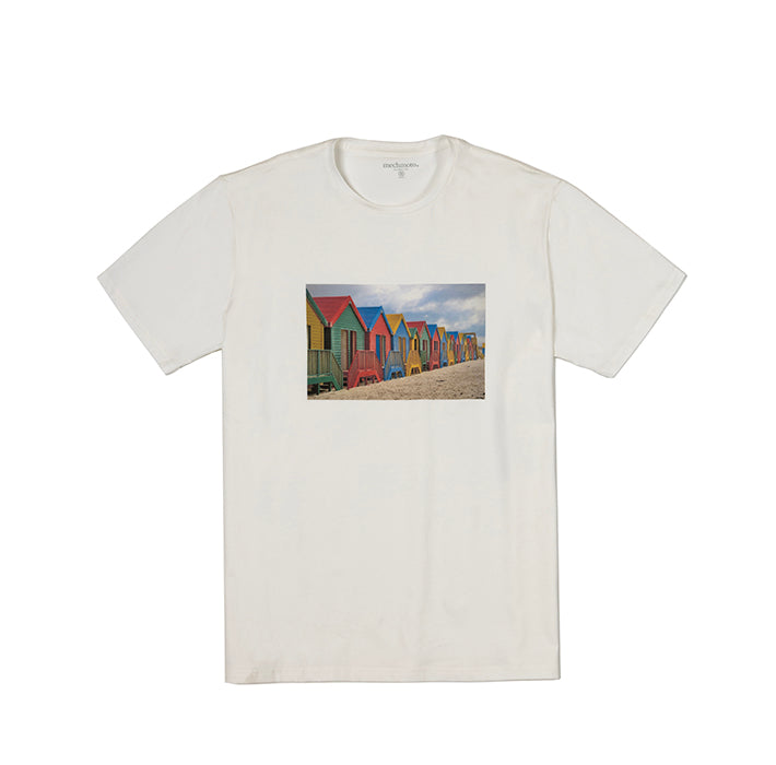 Cotton stretch T shirt with beach hut print