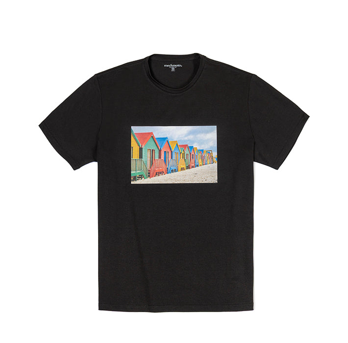 Cotton stretch T shirt with beach hut print