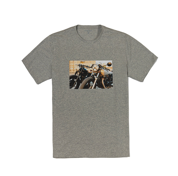 Cotton stretch T shirt with retro motorcycle print
