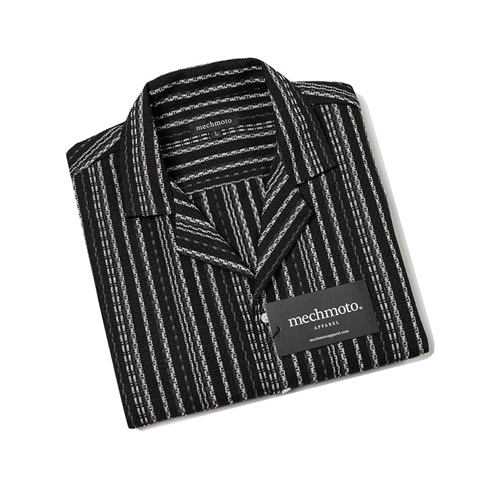 Knitted stripe S/S shirt with Johnny Collar