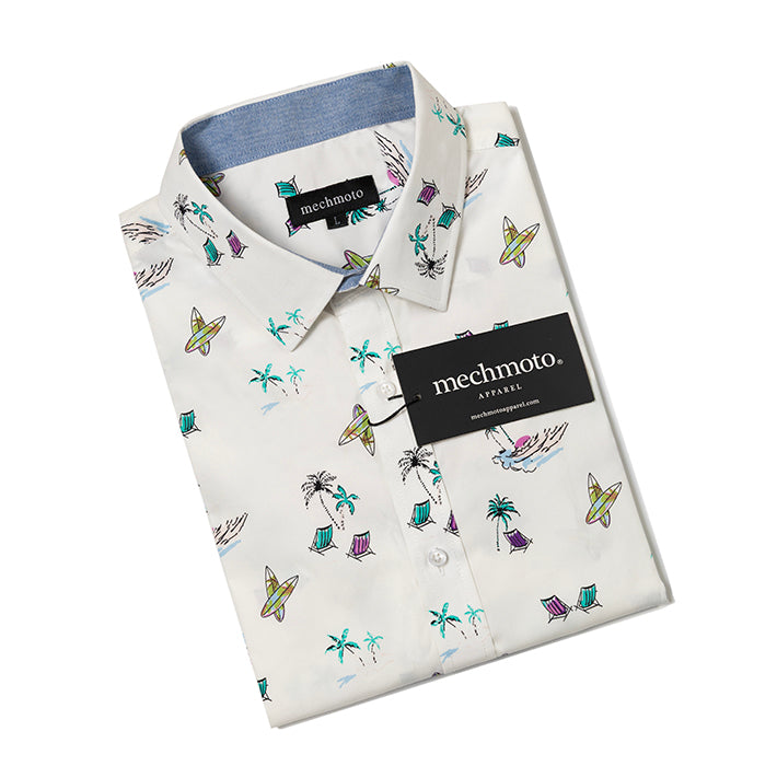 S/S shirt with surfboard print Contrast in collar and cuffs