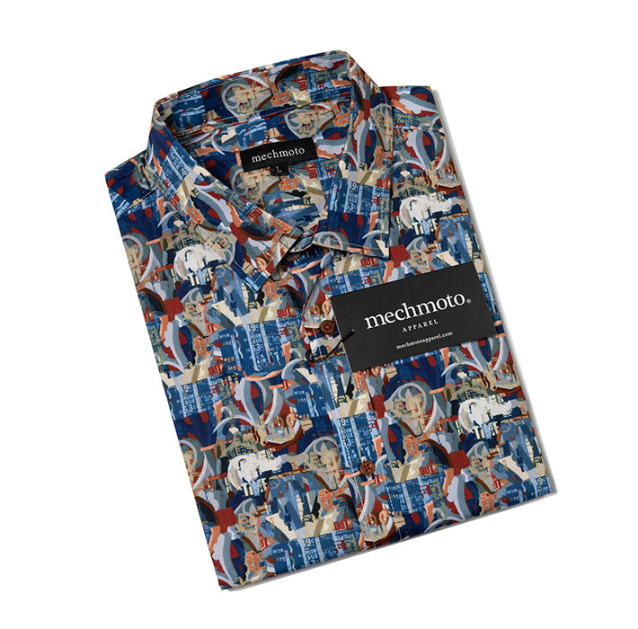 S/S shirt with multi print and back box pleat